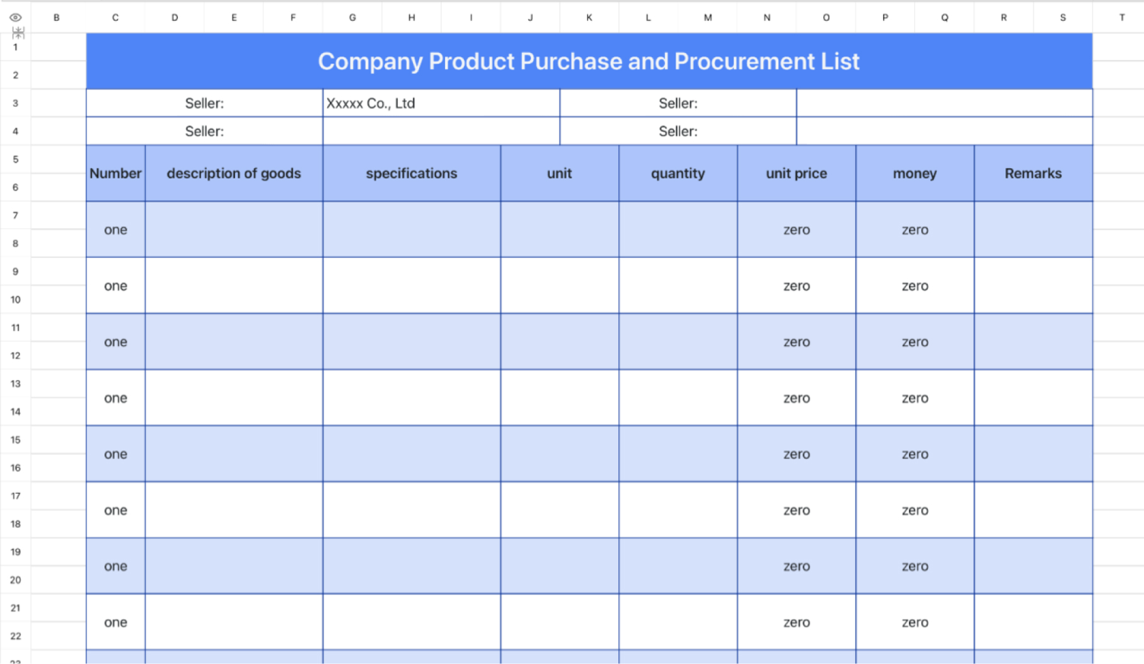 Company product purchase list 1